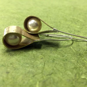 Brass and Sterling, Pearl Teardrop Earrings3