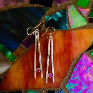 Long Ruby and Silver Earrings