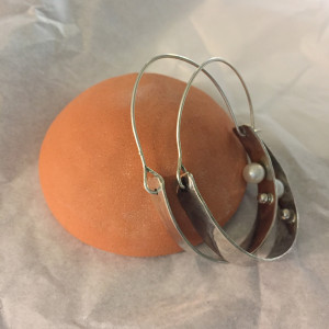 Silver-Pearl Half Hoop Earrings - Style 1 -2