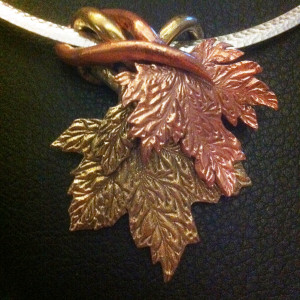 Bronze Copper Intertwined Leaves Pendant 2