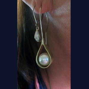 Brass and Sterling, Pearl Teardrop Earrings1