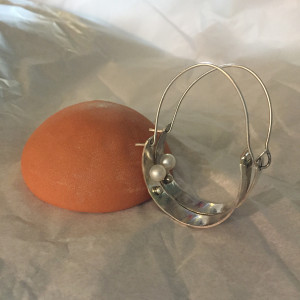 Silver-Pearl Half Hoop Earrings - Style 1 -1