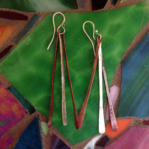 Silver and Copper Hammered Earrings