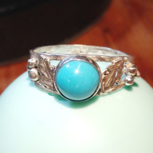 Turquoise and Leaves Ring -1